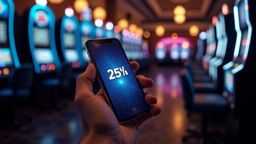 هاتف يعرض واجهة Leonbet داخل أجواء كازينو مظلمة مضاءة بالنيون